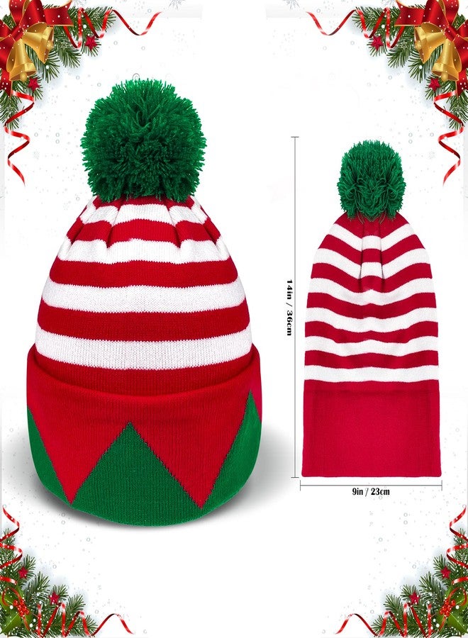 Asikkon Christmas Elf Knitted Hat for Adults Xmas Beanie Knit Hat Cute Santa Winter Warm Hat for Men Women Gifts Red and Green - Image 3